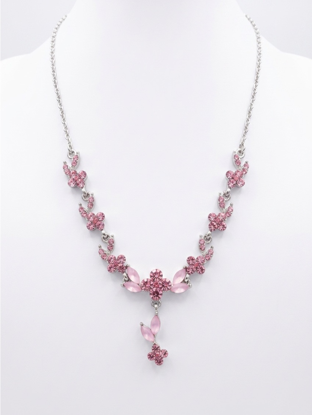 Pink Crystal Flower Pendant Necklace